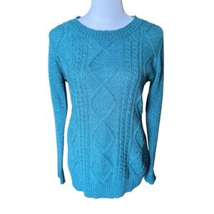 WOOLRICH Vintage Cable Knit Wool Sweater Teal Aqua Blue Womens Small Long Sleeve